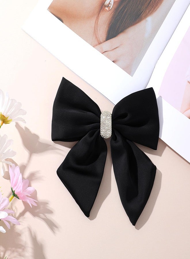 Andibro Short Tail Large Bow Hair Clip, French Bow Hairpins, Soft Silky Satin Bow Hairclips Aesthetic Bowknot Barrettes with Metal Clips for Dress Up 90's Accessories Decor for Wedding Party(Black) - Image 5